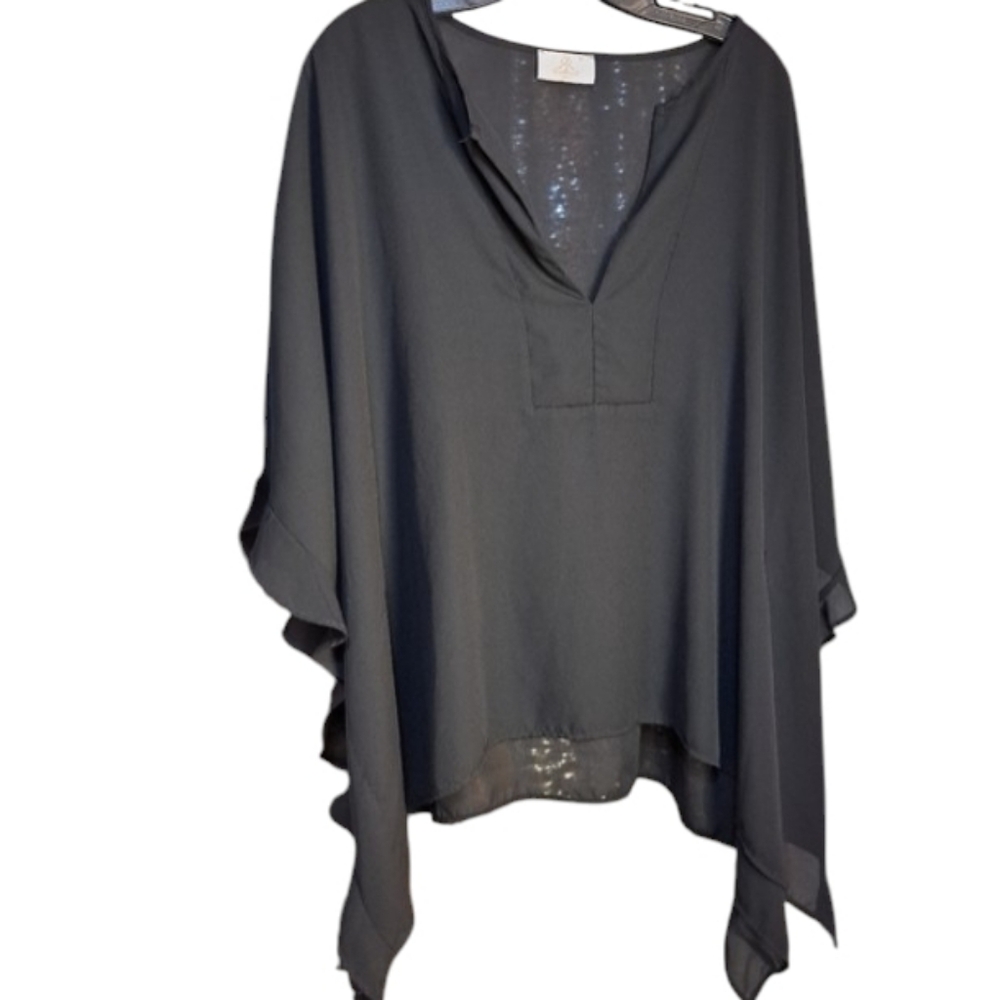 Prinzzesa Boutique Sheer Black Women's Top. Open Sides Cape Top. - Picture 2 of 9